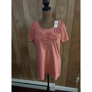 Van‎ Heusen Women’s Embroidered Notch-Neck Top in sweet coral Size Large Nwts